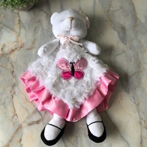 Ballet Teddy Bear Lovey Security Blanket Pink White Butterfly